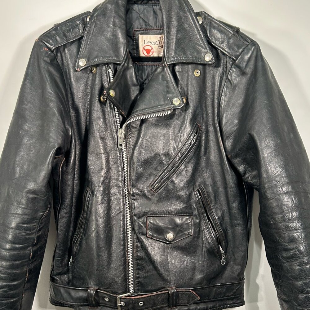 Vintage authentic black leather motorcycle jacket